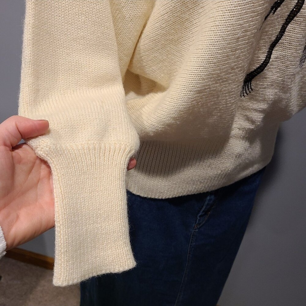 Vintage Bow Sweater Womens Holiday Gilded Gold Cream Wool Blend Size Large - Picture 4 of 10